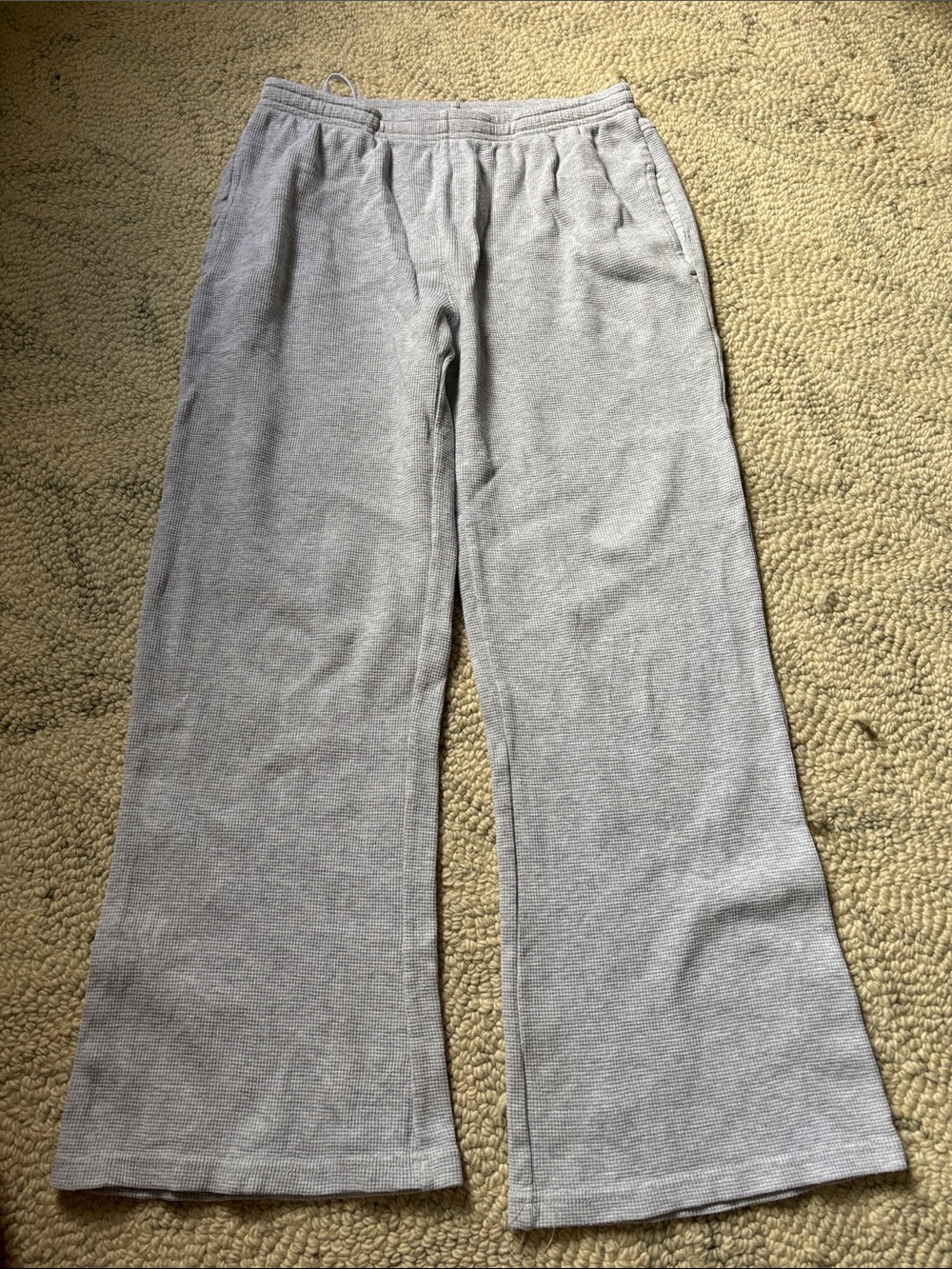 Brandy Melville Light Gray Waffle Wide-Leg Sweatpants